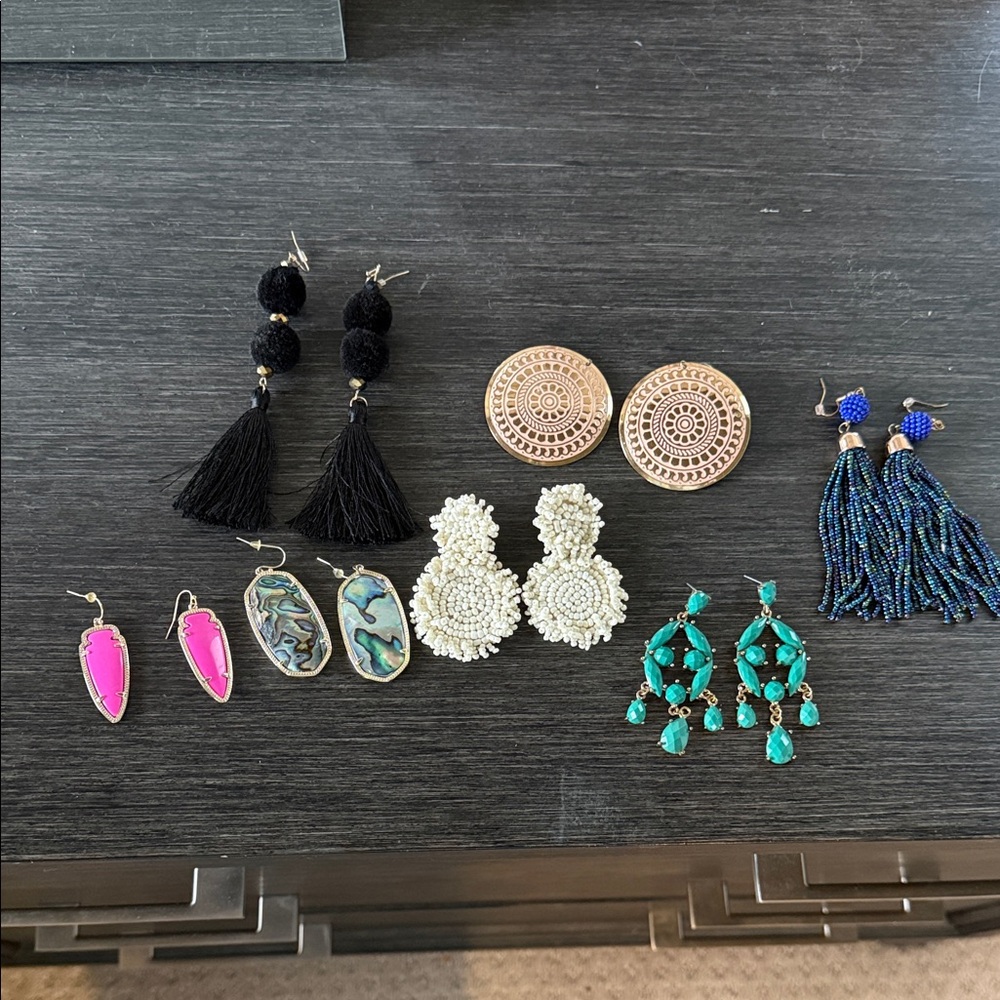 Multi-Pair Women’s Earring Set — Black Tassel, White Beaded, Turquoise and More